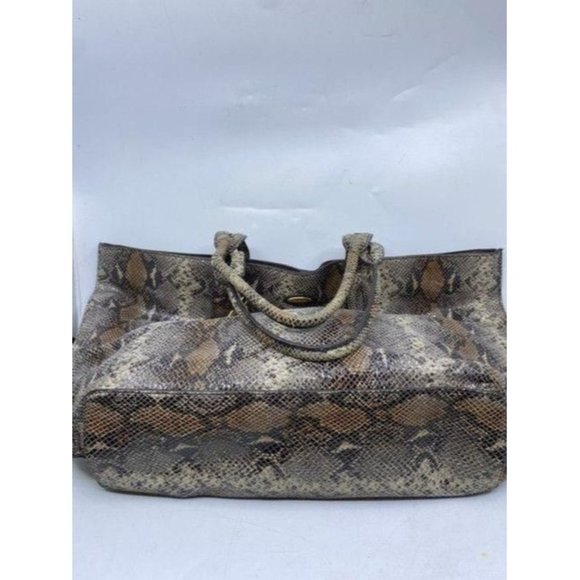 Elie Tahari Snake Print Brown Beige Leather Shoulder Bag - Picture 4 of 12